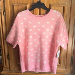 CeCe Pink and White Heart Sweater size xl nwt